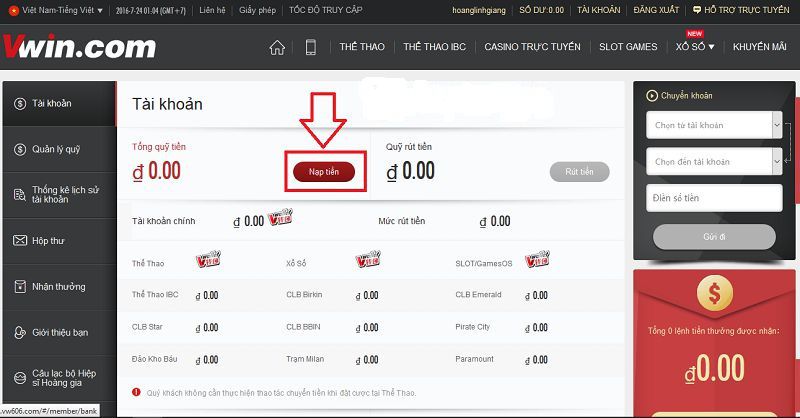Nạp, rút tiền tại VWIN đơn giản và nhanh chóng