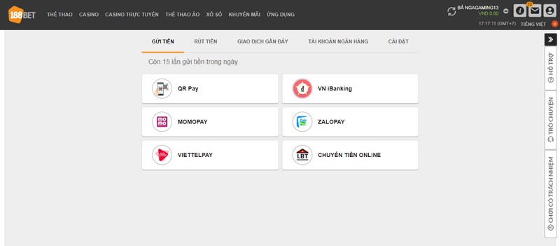 Đa dạng lựa chọn nạp tiền