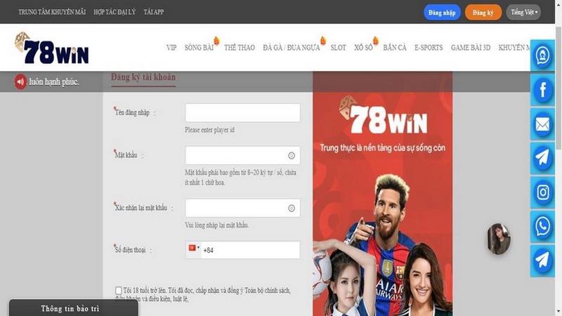 Đăng ký tài khoản dễ dàng tại 78WIN