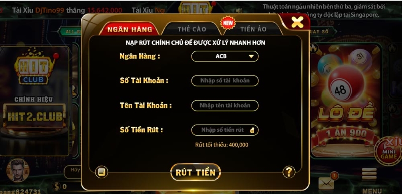 Điền thông tin vào biểu mẫu để rút tiền cực nhanh chóng
